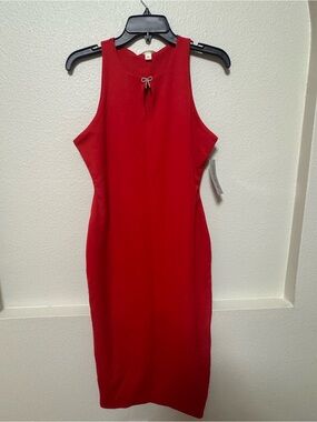 Derek Heart Red Sleeveless Midi Dress with Bow-Accent Keyhole